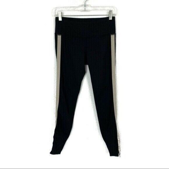 Athleta Black Colorblock Stripe Leggings Stretch Activewear Small Ankle Zipper - Picture 1 of 7